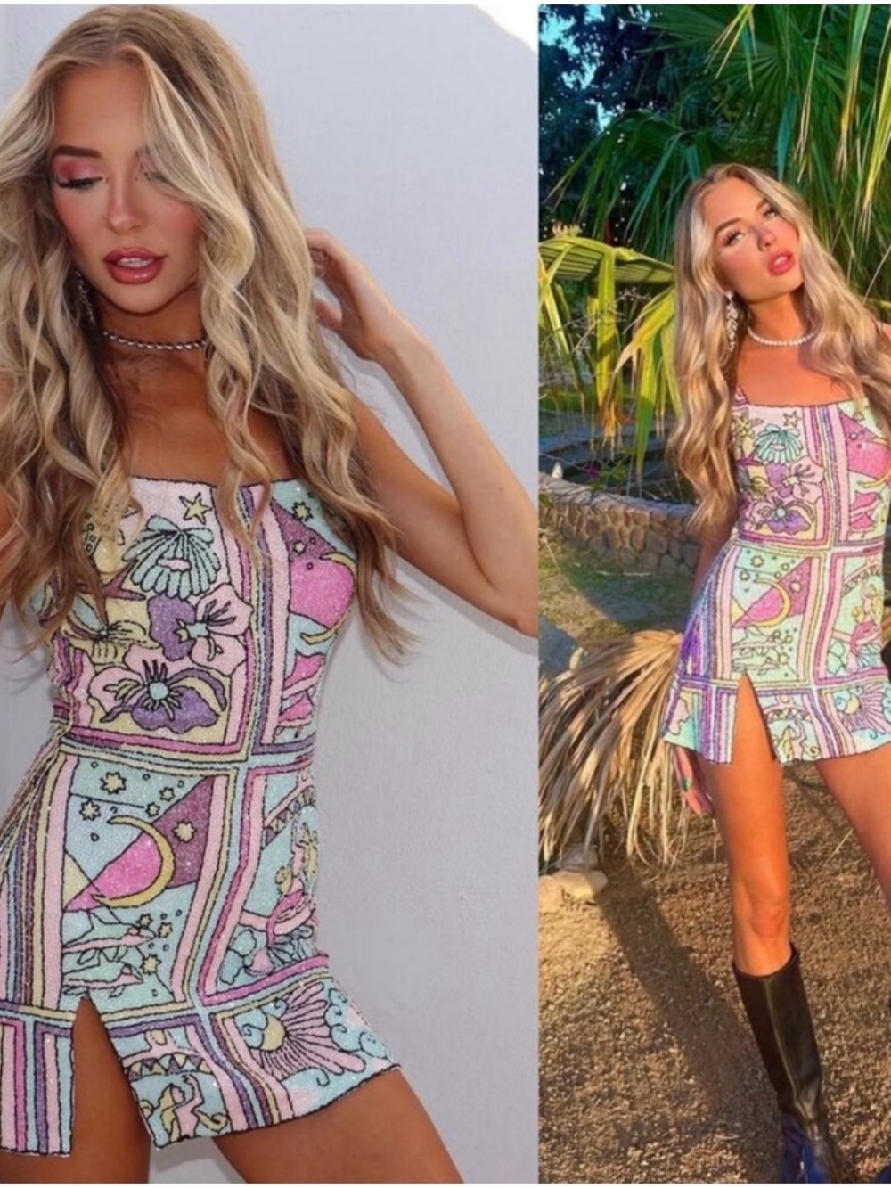 Oceanus Talia Pastel Beaded Mini Dress Size M NWT